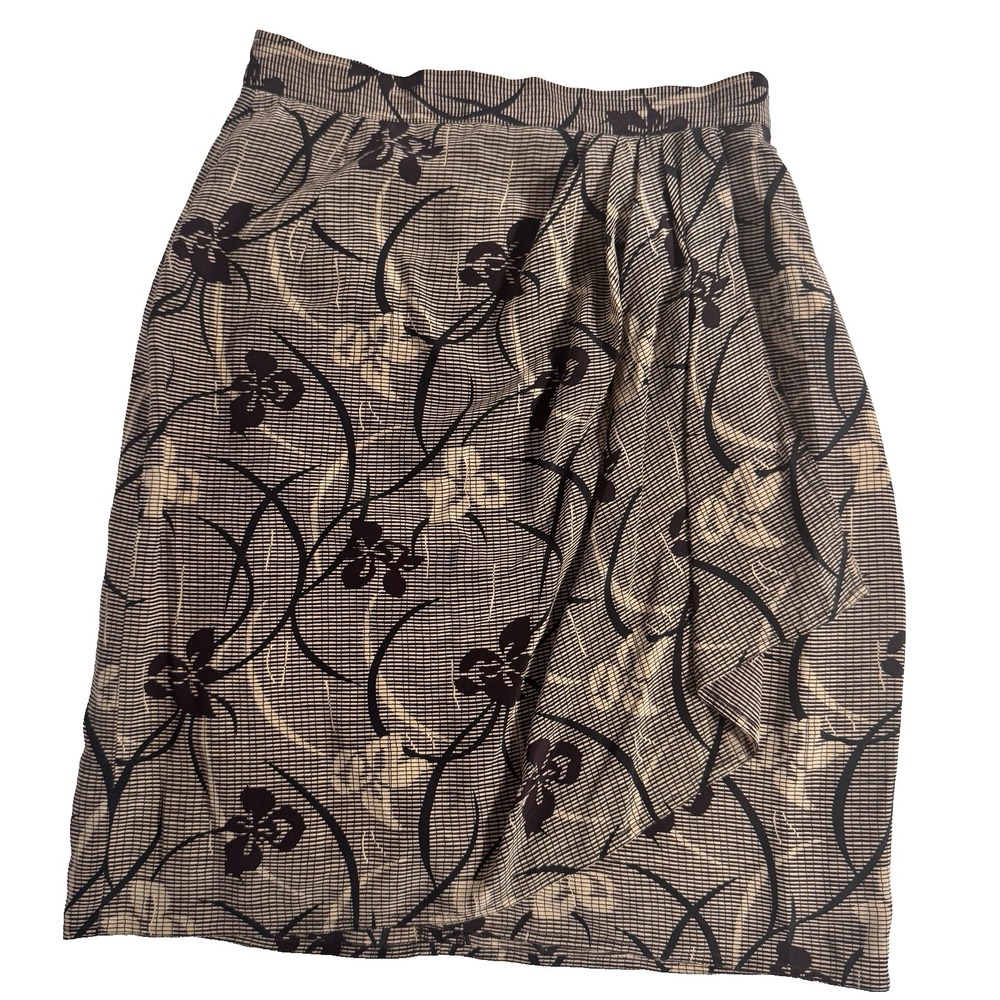 Anne Klein Silk Skirt Women's 8 Lined Asymmetrical  Dark Florals Brown/Black Zip